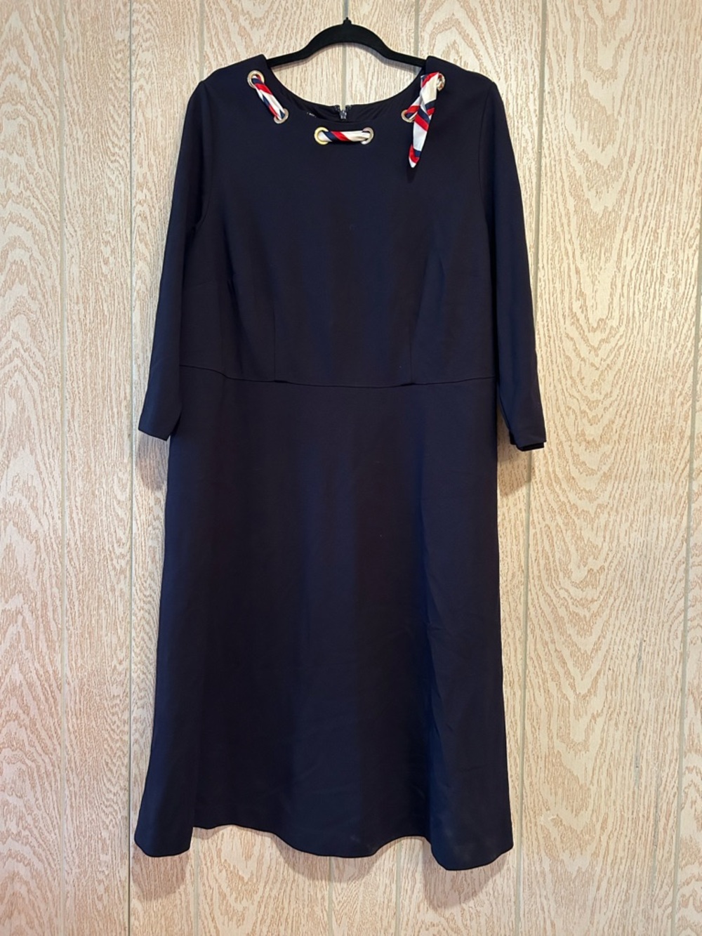 NWT Talbots Navy 14W Dress with Red & White Scarf Accents